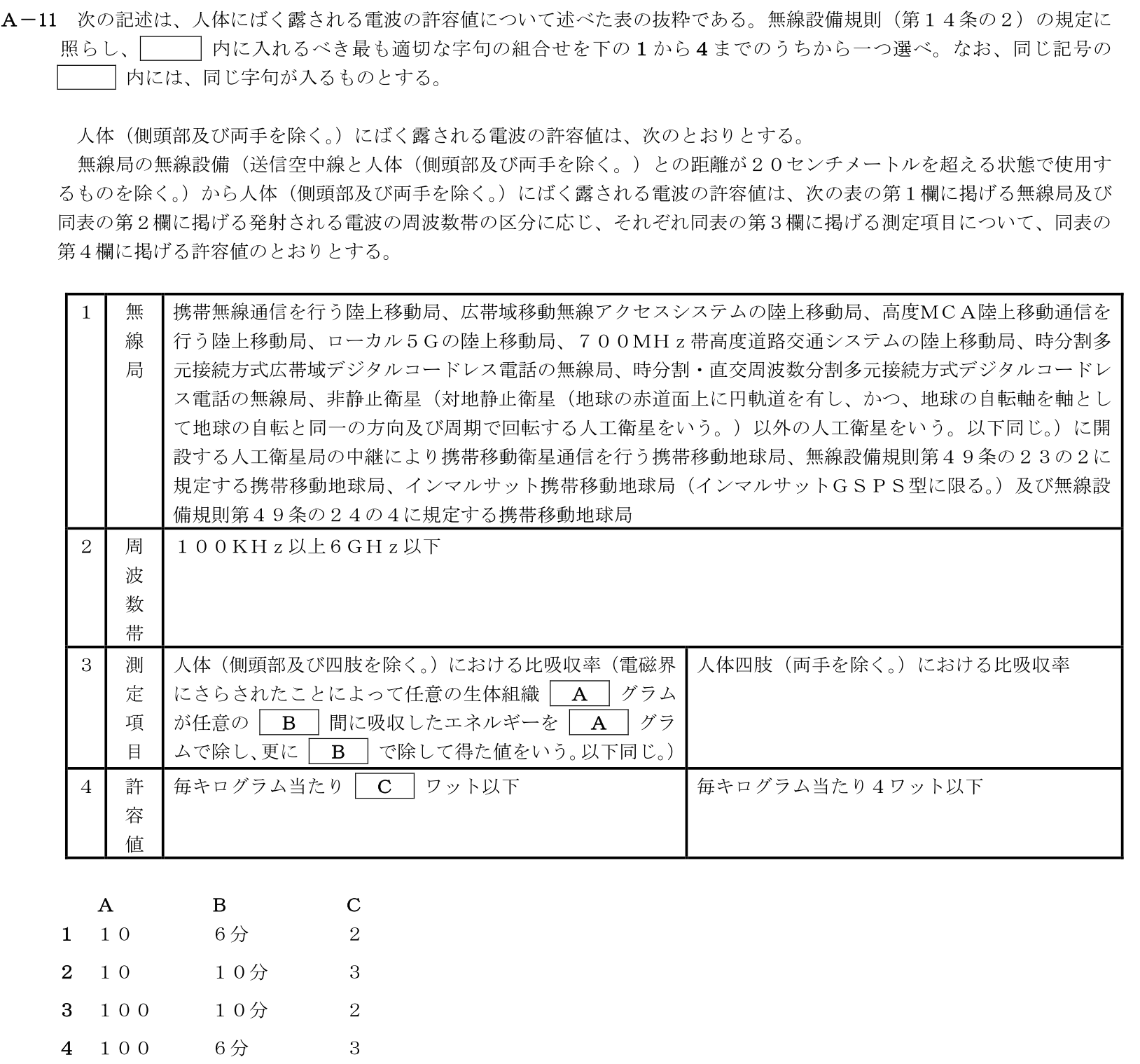 一陸技法規令和5年07月期第1回A11